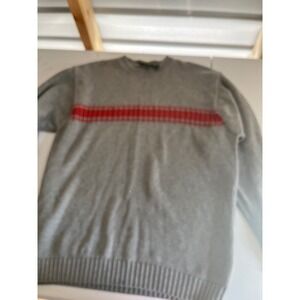 Timberland Mens Crew Neck Sweater Gray Red Stripe Long Sleeve Knit Pullover